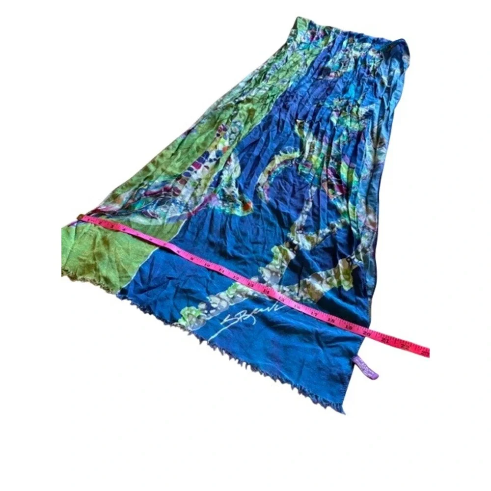 Life's A Blast Silk Blend Sea Turtle Scarf Blue Green Crinkle Frayed Wrap